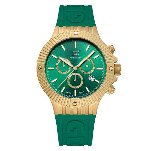 Gold-Tone Stainless Steel Precision Glock, Green Dial, Green Silicone