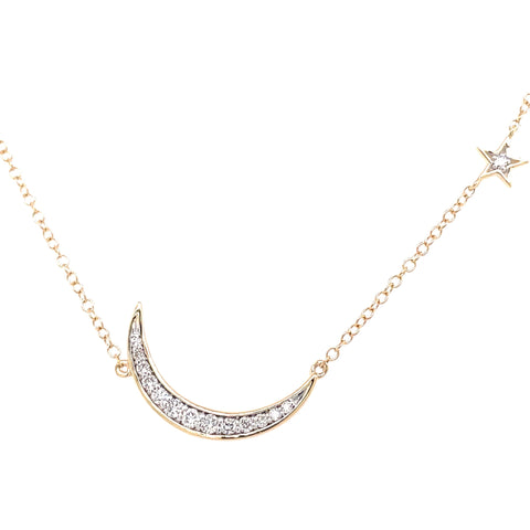 Lady's Yellow 14 Karat Crescent Moon Necklace Length 17.5 With 0.13Tw