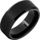 Gent's Black Ceramic Sandblast 8Mm Beveled Edge, With Sandblast Center Gents Ring Size 9