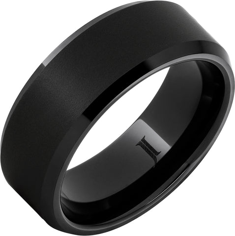 Gent's Black Ceramic Sandblast 8Mm Beveled Edge, With Sandblast Center Gents Ring Size 9