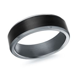 Black/Grey Tantalum & Carbon Fibre 7Mm Beveled Edge Ring Size 10