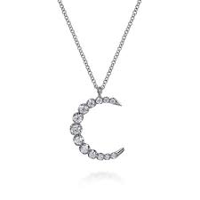 14K White Gold Graduating Diamond Moon Pendant Necklace with 0.33tw Round Brilliant Cut G/H Si1 Diamonds