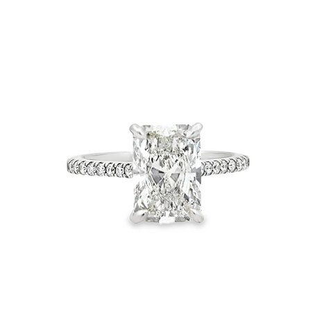 Lady's White 14 Karat Prong Set Cathedral With Hidden Halo Lab Created