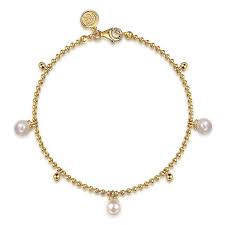 Beaded Dangle Pearl Bracelet | 14k Yellow