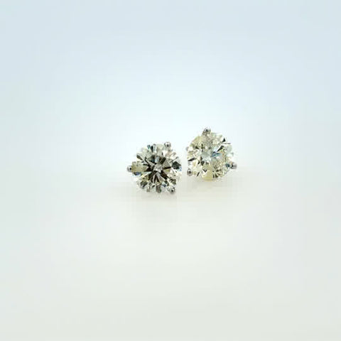 Lady's White 14 Karat Three Prong Studs Earrings 2 = 2.74tw Round I SI