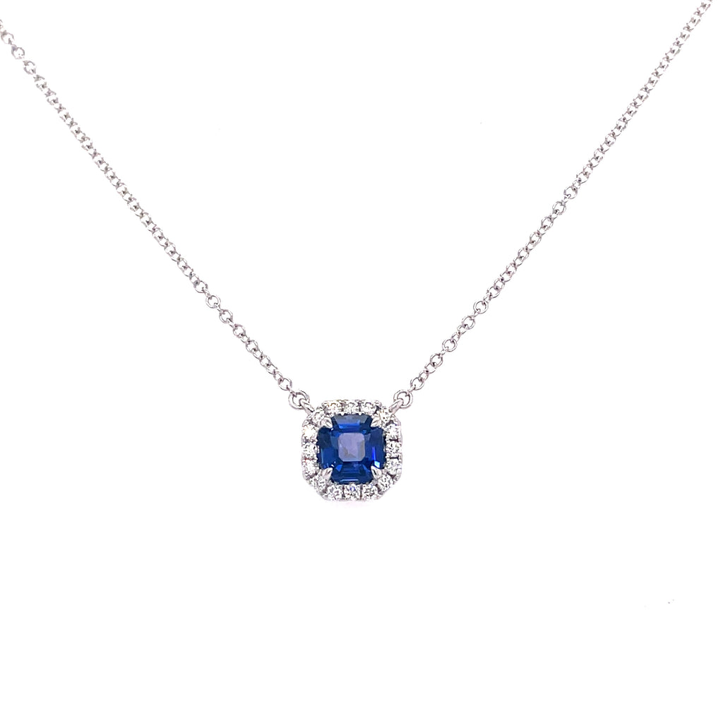 Cushion Halo Stationary Necklace | 18k White (1.21ct Cushion)