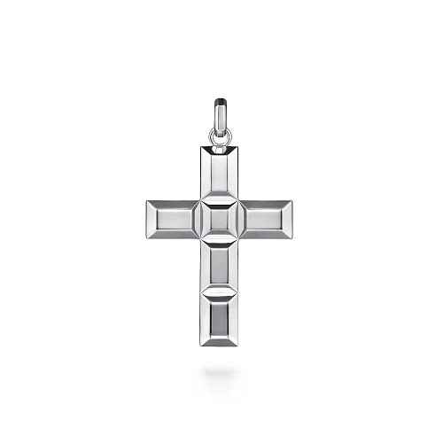White Sterling Silver Rectangular Station, Large Cross Charm