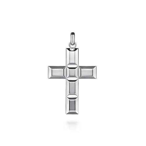 White Sterling Silver Rectangular Station, Large Cross Charm