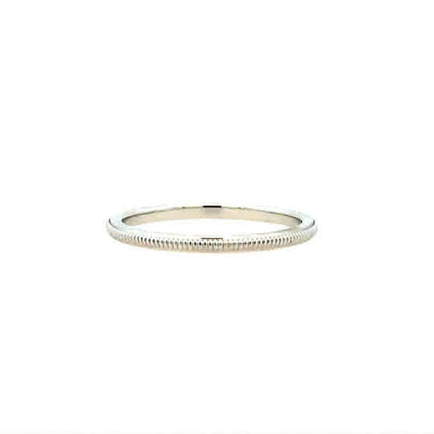 Lady's White 14 Karat 1.5Mm Milgrain Center, Comfort Fit Wedding Band