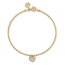 14ky White Sapphire Heart Charm Bracelet, 7''