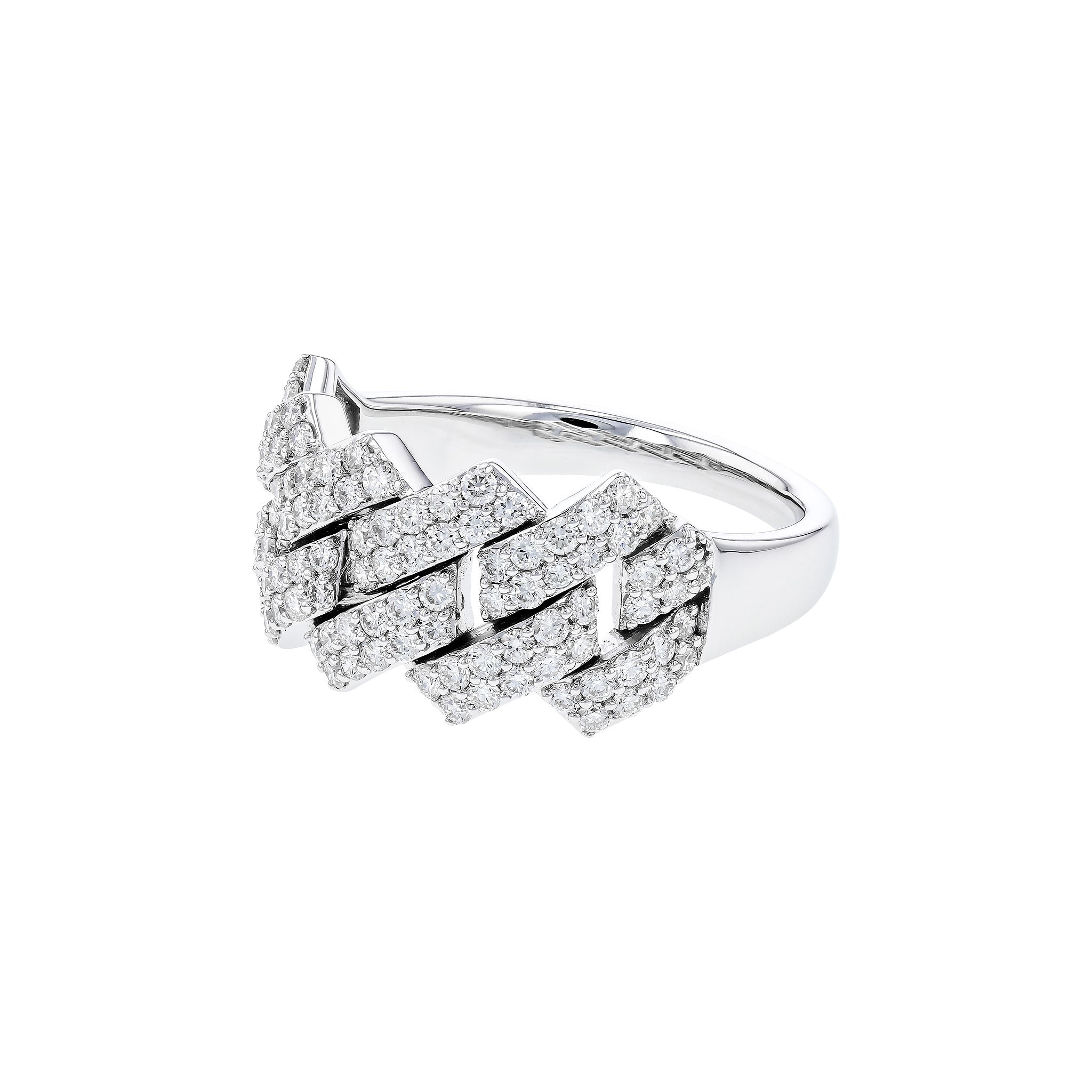 14 Karat White Gold Diagonal Pattern Ring with 1.00ctw Round Brilliant Cut Diamonds