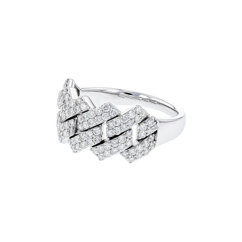 14 Karat White Gold Diagonal Pattern Ring with 1.00ctw Round Brilliant Cut Diamonds