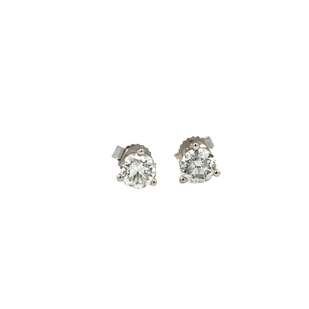 Three Prong Diamond Stud Earrings | 14k White