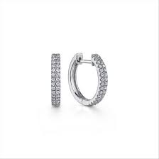 Lady's White 14 Karat 10Mm Classic Double Row Huggies Earrings With = 0.29Tw Round G/H Si2 Diamonds