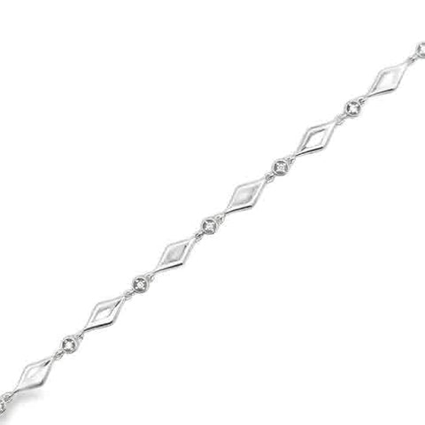 White Sterling Silver Diamond Shape Links Bracelet With 12 0.09Tw Roun