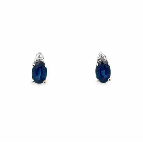 14 Karat White Gold Fashion Earrings with Oval Cut Sapphires,  and Round Brilliant Cut Diamonds