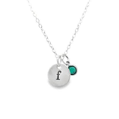 Lady's White Sterling Silver Dainty Initial & Birthstone Necklace Worn