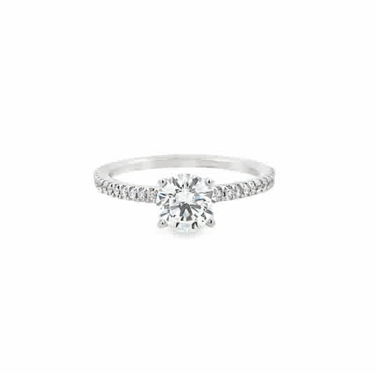 14 Karat White Gold Diamond Semi Mount with Round Cubic Zirconium and .14ctw Round Diamonds