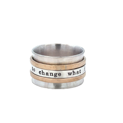 Lady's Tt Ss/Gold Filled Skinny Message Spinner Ring "Courage To Chang