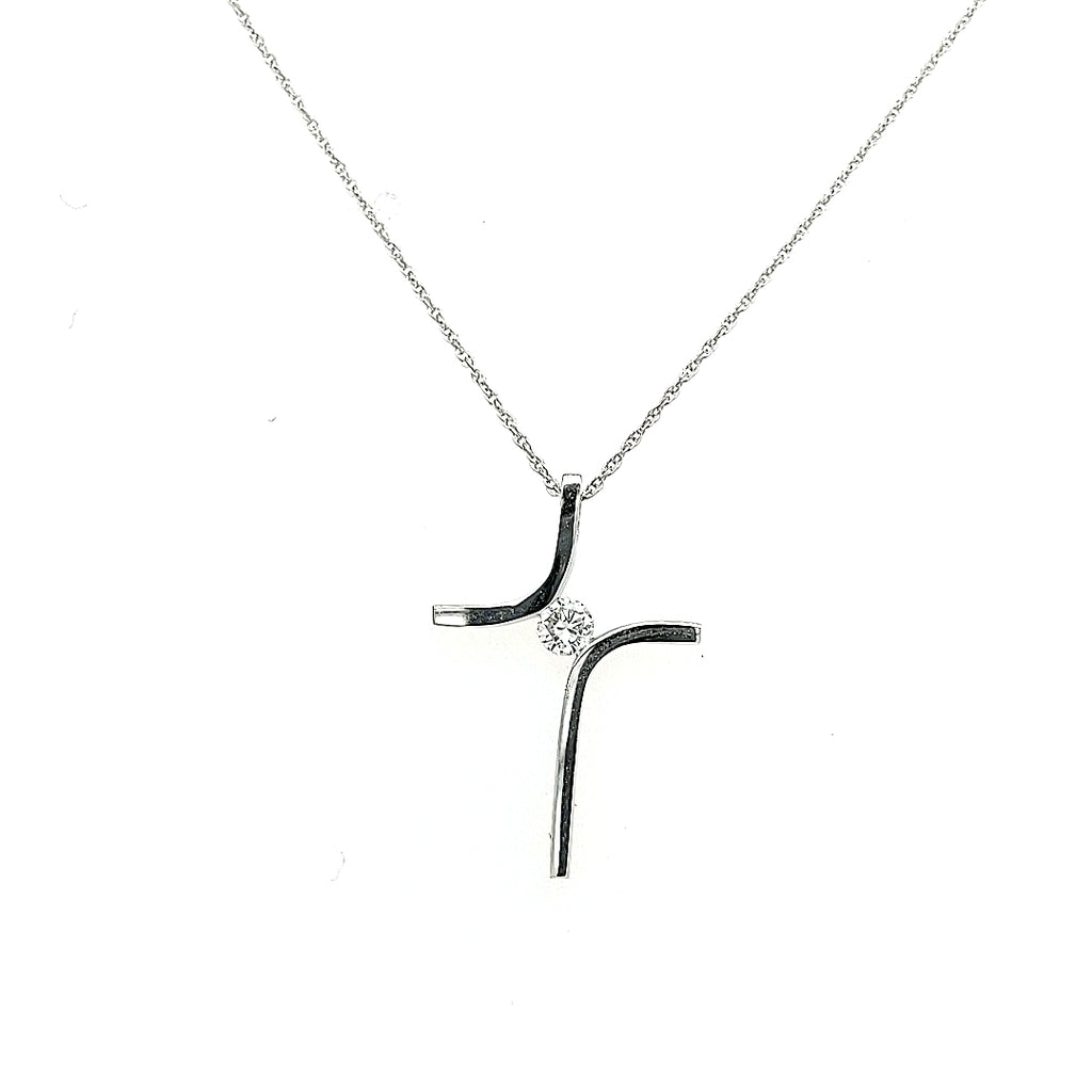 Cross Pendant | 14k White (0.12ct Round)