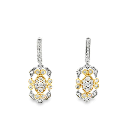 14 Karat Yellow and White Gold Vintage Dangle Earrings with .37ctw Round Brilliant Cut Diamonds