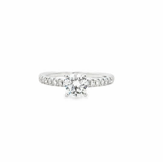 14 Karat White Gold Engagement Ring with Round Cubic Zirconium, and .20ctw Round Brilliant Cut Diamonds