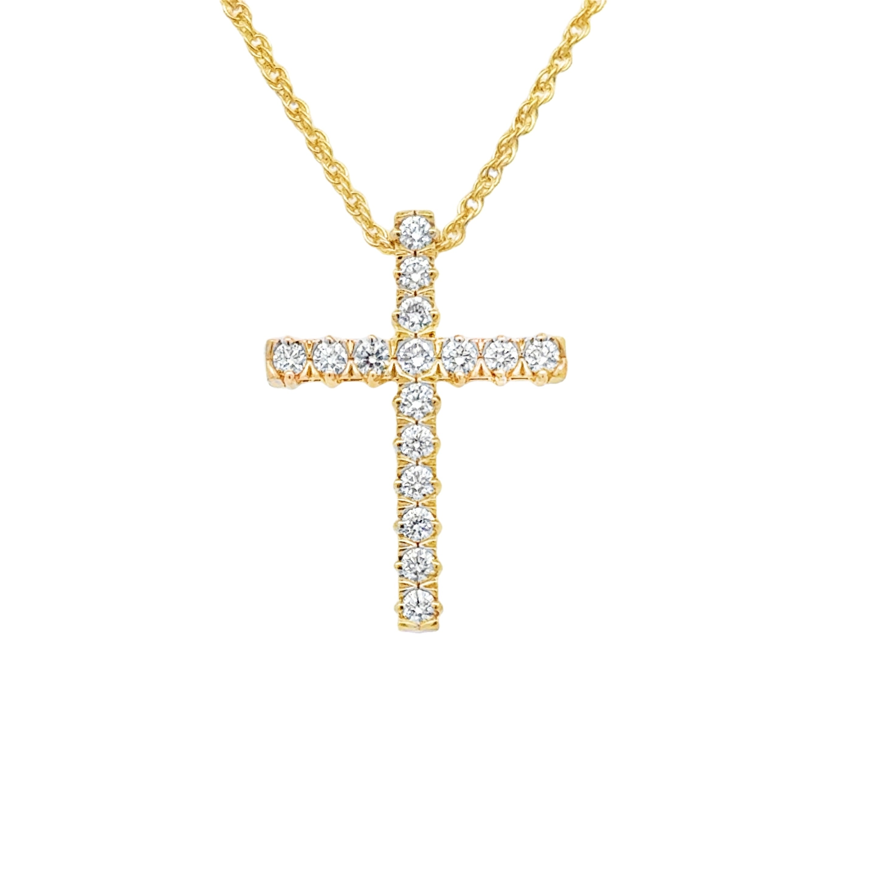 14 Karat Yellow Gold Cross with .50ctw Round Brilliant Cut Diamonds G/H SI1/SI2