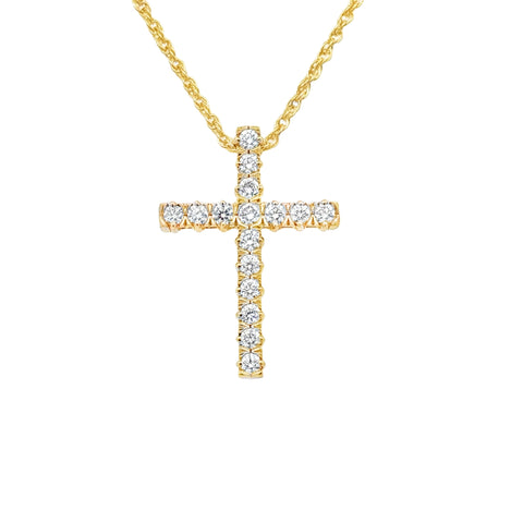 14 Karat Yellow Gold Cross with .50ctw Round Brilliant Cut Diamonds G/H SI1/SI2