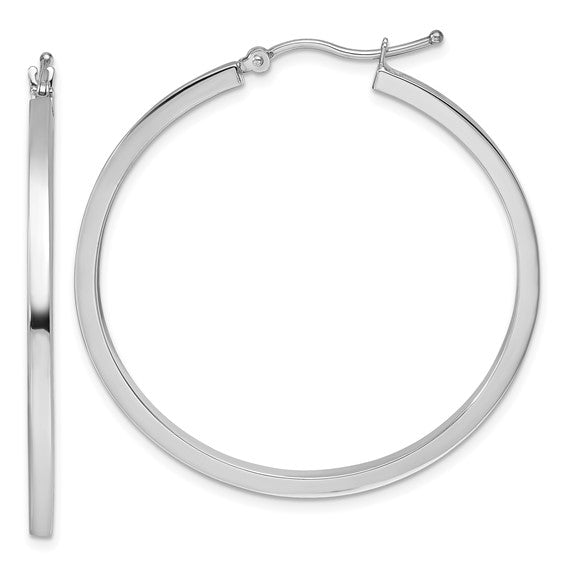 Lady's White 10 Karat 2Mm Square Tube Earrings