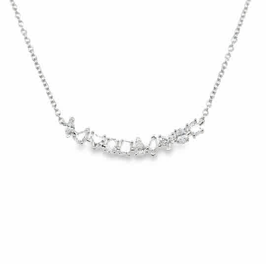 Lady's White 14 Karat Curved Stationary Bar Necklace With = 0.70Tw Var