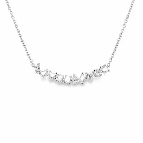 Lady's White 14 Karat Curved Stationary Bar Necklace With = 0.70Tw Var