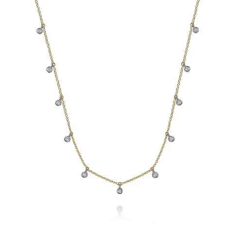 Bezel Dangle Stations Necklace | 14k White/Yellow