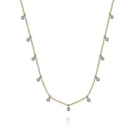 Bezel Dangle Stations Necklace | 14k White/Yellow