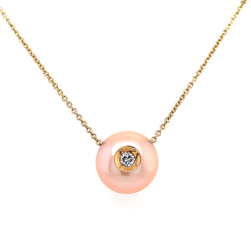 Diamond-in-a-Pearl Peach Strand Necklace | 14k Yellow