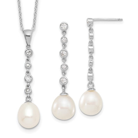 Pearl Dangle Earring and Pendant Set | White Sterling