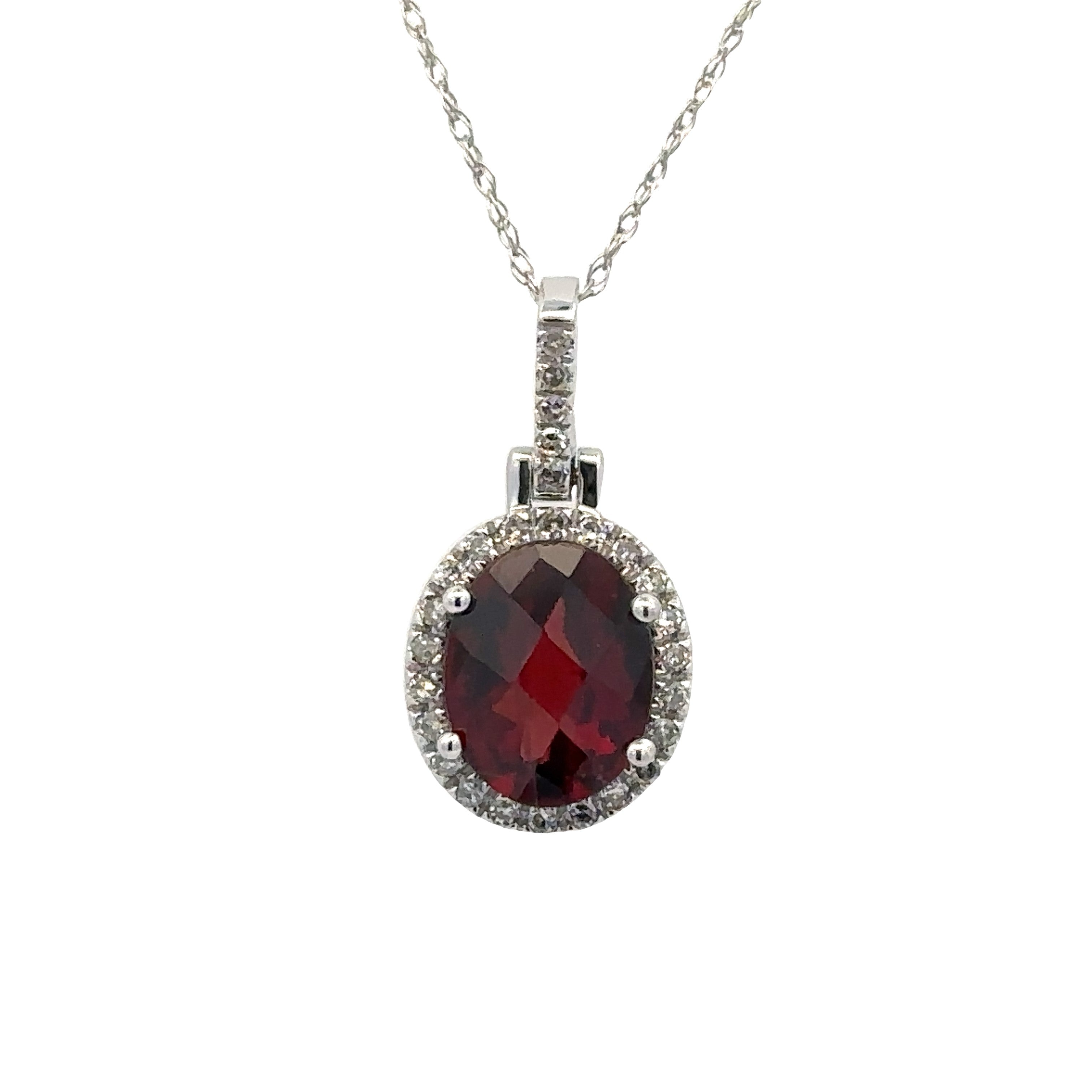 Garnet Oval Halo Necklace | 14k White (2.50ct Oval)