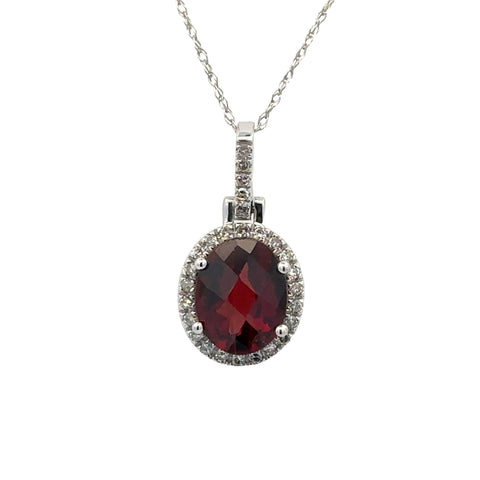 Garnet Oval Halo Necklace | 14k White (2.50ct Oval)
