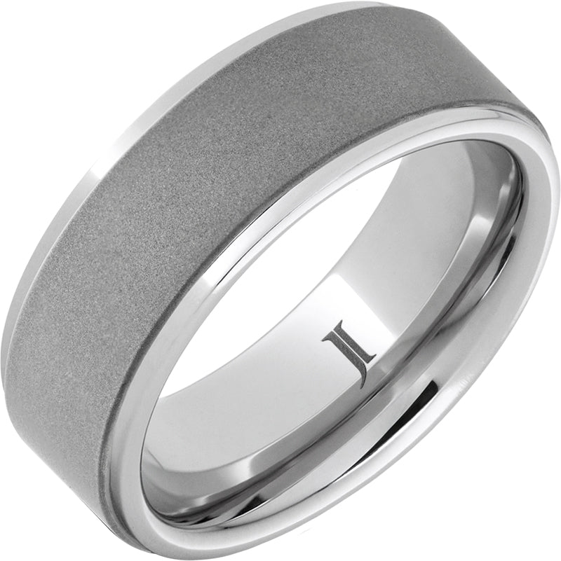 White Sandblast Serinium 8Mm Flat Groove Edge Wedding Band Size 11