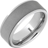 White Sandblast Serinium 8Mm Flat Groove Edge Wedding Band Size 11