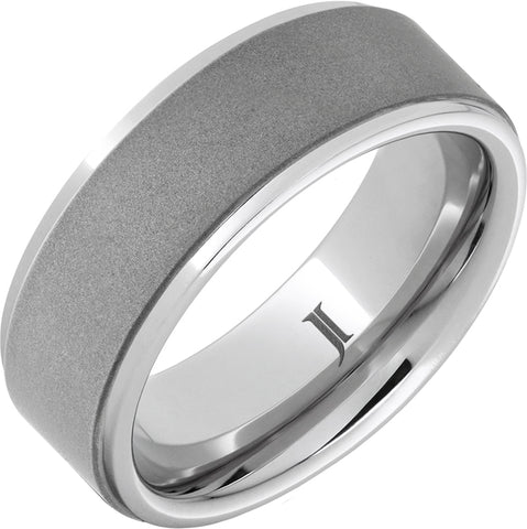 White Sandblast Serinium 8Mm Flat Groove Edge Wedding Band Size 11