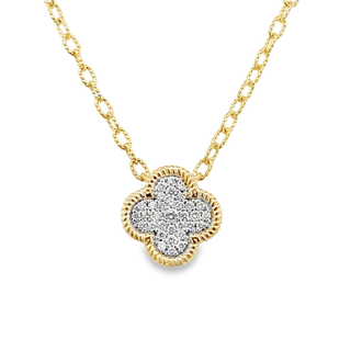 Yellow 14 Karat Pave' Clover Pendant Length 18 With 0.32Tw Round G/H S