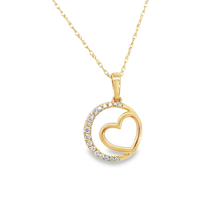 Yellow 10 Karat Circle With Heart Pendant With 0.1Tw Round H/I I1 Diam