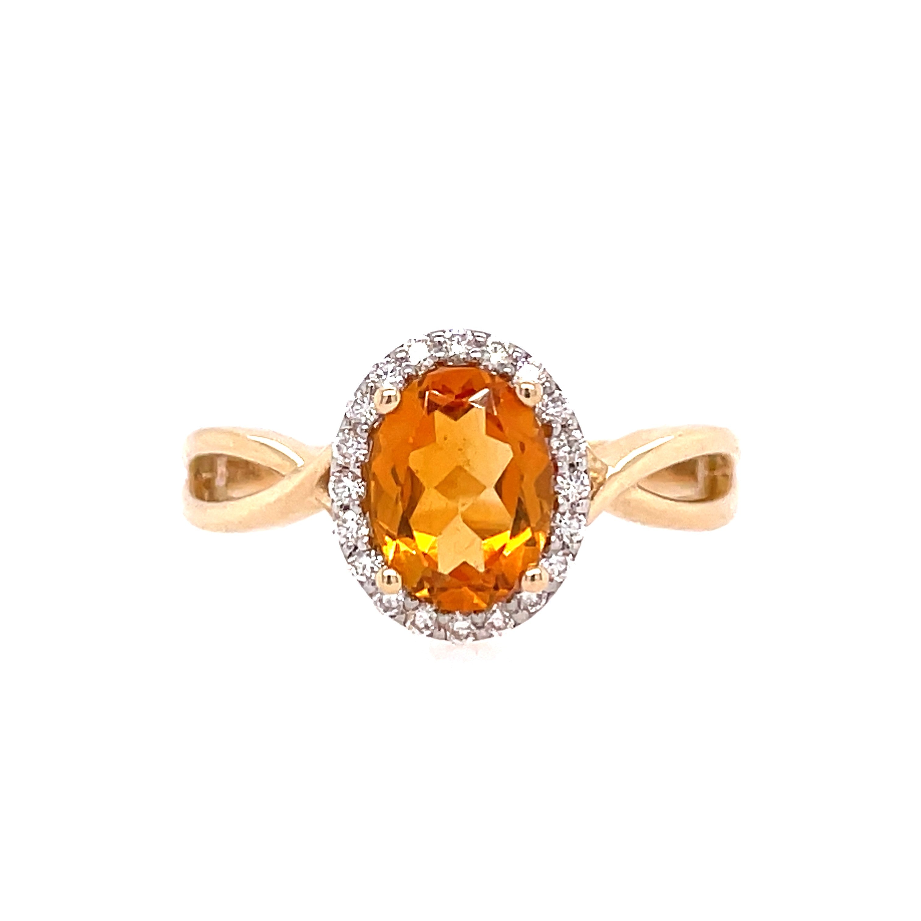 Citrine Halo with Crossover Band Ring | 14k Yellow (1.13ct Oval)