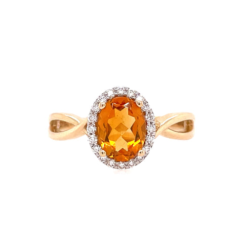 Citrine Halo with Crossover Band Ring | 14k Yellow (1.13ct Oval)