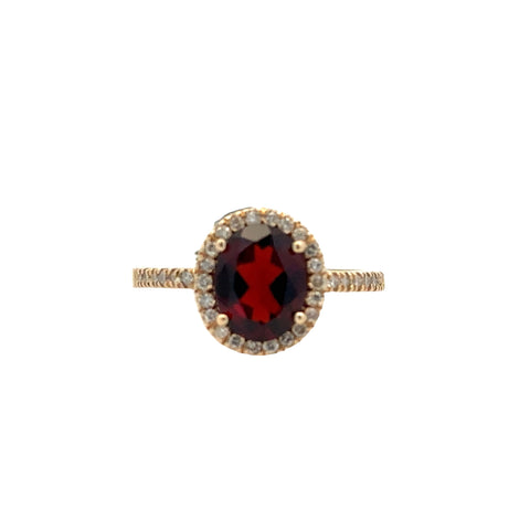 Garnet Oval Halo Necklace | 14k Yellow (1.76ct Oval)