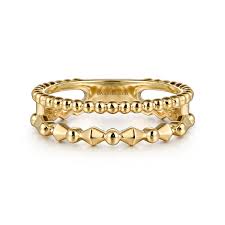 14K Yellow Gold Bujukan Pyramid Easy Stackable Double Row Fashion Ring