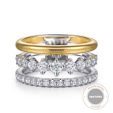 14ktt Three Row Stackable Fashion Ring with Diamonds