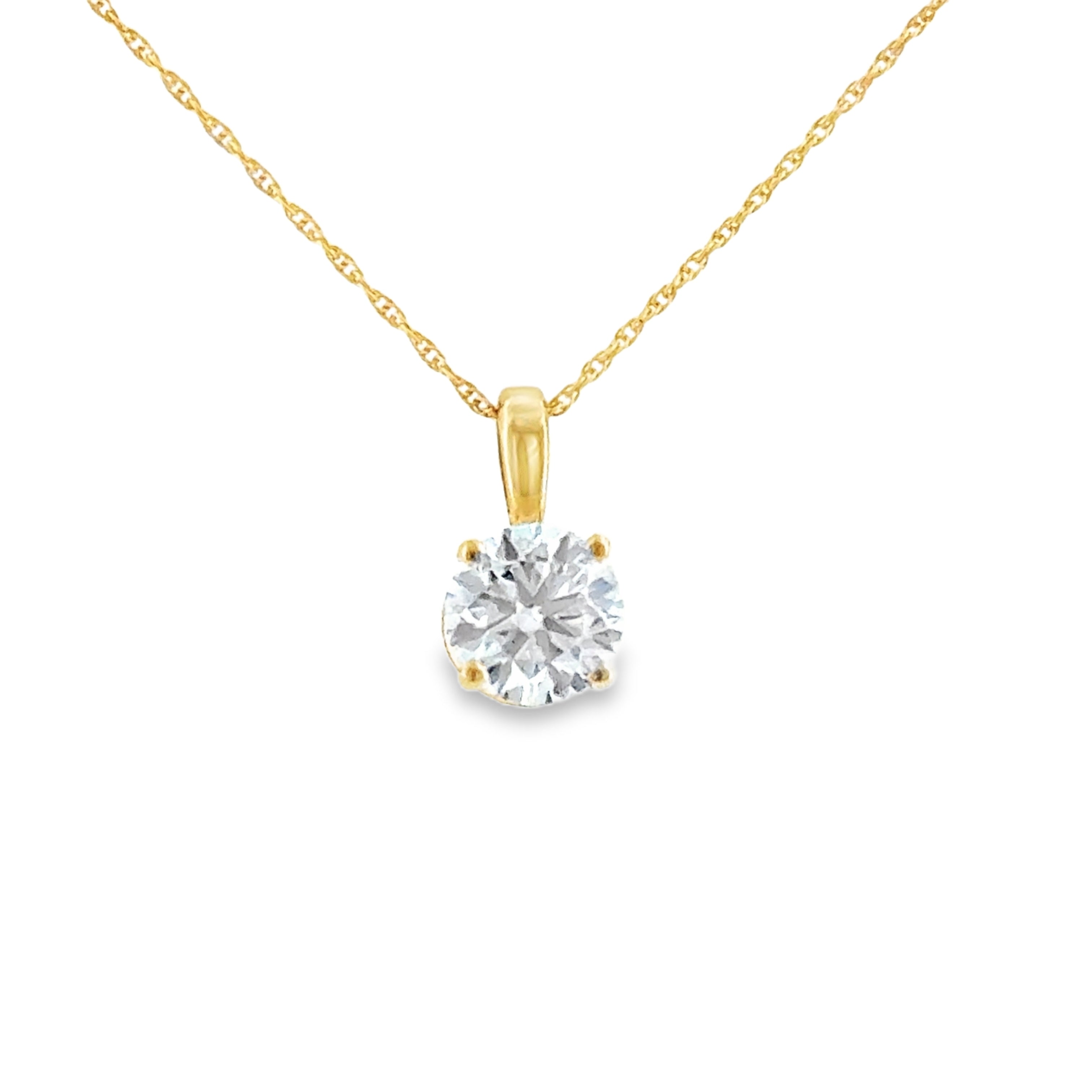 14 Karat Yellow Gold Solitaire Necklace with 1.00ct Lab Created Round Diamond F-G/VS2