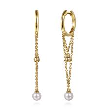 Dangle Drop Pearl Earrings | 14k Yellow