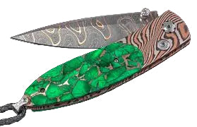 Limited Edition "The Monarch B05 Kelly" with 'Firestorm' Damascus Steel Blade and 'Twist' Mokume Gane Frame with Inlaid 'Irish Green' Stone.